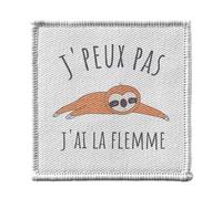 Ecusson Thermocollant Vetement 7x7cm - J'Peux Pas J'ai la Flemme Paresseux Illustration - Patch a Repasser pour Reparation ou Customisation T-shirt Sac Jeans Imprime en France