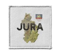 Ecusson Thermocollant Vetement 7x7cm - Jura 39 Departement Lons Carte Ancienne Franche Comté - Patch a Repasser pour Reparation ou Customisation T-shirt Sac Jeans Imprime en France