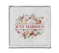 Ecusson Thermocollant Vetement 7x7cm - Just Married Mariage Mariée Bouquet Fleurs - Patch a Repasser pour Reparation ou Customisation T-shirt Sac Jeans Imprime en France