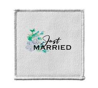Ecusson Thermocollant Vetement 7x7cm - Just Married Mariage Mariée Fleurs Bleues - Patch a Repasser pour Reparation ou Customisation T-shirt Sac Jeans Imprime en France