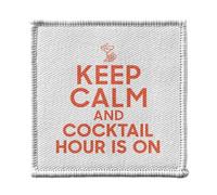 Ecusson Thermocollant Vetement 7x7cm - Keep Calm and Cocktail Hour is On Parodie Angleterre Apéro - Patch a Repasser pour Reparation ou Customisation T-shirt Sac Jeans Imprime en France