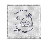 Ecusson Thermocollant Vetement 7x7cm - Keep our sea plastic free Écologie Environnement Bio Diversité - Patch a Repasser pour Reparation ou Customisation T-shirt Sac Jeans Imprime en France