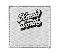 Ecusson Thermocollant Vetement 7x7cm - Know Your Worth Typographie Message Bien Etre Self Care Amour Santé - Patch a Repasser pour Reparation ou Customisation T-shirt Sac Jeans Imprime en France