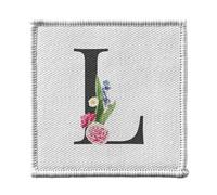 Ecusson Thermocollant Vetement 7x7cm - L Léa Louna Lara Lettre Alphabet Prénom Fleurs - Patch a Repasser pour Reparation ou Customisation T-shirt Sac Jeans Imprime en France