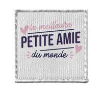 Ecusson Thermocollant Vetement 7x7cm - La Meilleure Petite Amie du Monde Fille Girlfriend Copine Saint Valentin Couple Amour - Patch a Repasser pour Reparation ou Customisation T-shirt Sac Jeans