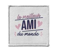Ecusson Thermocollant Vetement 7x7cm - Le Meilleur Ami du Monde Amitié Copain Copine - Patch a Repasser pour Reparation ou Customisation T-shirt Sac Jeans Imprime en France
