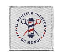 Ecusson Thermocollant Vetement 7x7cm - Le Meilleur Coiffeur du Monde Barbier Style Mode Coiffure Métier Job - Patch a Repasser pour Reparation ou Customisation T-shirt Sac Jeans Imprime en France