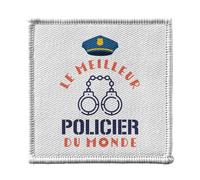 Ecusson Thermocollant Vetement 7x7cm - Le Meilleur Policier du Monde Gendarmerie Justice Police - Patch a Repasser pour Reparation ou Customisation T-shirt Sac Jeans Imprime en France