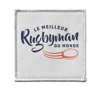 Ecusson Thermocollant Vetement 7x7cm - Le Meilleur Rugbyman du Monde Rugby Sport Ballon XV Equipe - Patch a Repasser pour Reparation ou Customisation T-shirt Sac Jeans Imprime en France