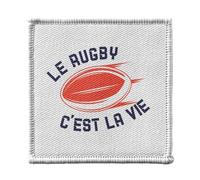Ecusson Thermocollant Vetement 7x7cm - Le Rugby c'est la vie Sport XV Ballon Stade France - Patch a Repasser pour Reparation ou Customisation T-shirt Sac Jeans Imprime en France
