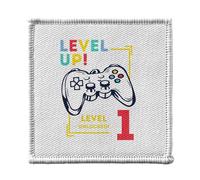 Ecusson Thermocollant Vetement 7x7cm - Level Up! Unlocked 1 Anniversaire Celebration Enfant Cadeau Jeux Video Anglais - Patch a Repasser pour Reparation ou Customisation T-shirt Sac Jeans Imprime en