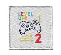 Ecusson Thermocollant Vetement 7x7cm - Level Up! Unlocked 2 Anniversaire Celebration Enfant Cadeau Jeux Video Anglais - Patch a Repasser pour Reparation ou Customisation T-shirt Sac Jeans Imprime en