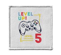 Ecusson Thermocollant Vetement 7x7cm - Level Up! Unlocked 5 Anniversaire Celebration Enfant Cadeau Jeux Video Anglais - Patch a Repasser pour Reparation ou Customisation T-shirt Sac Jeans Imprime en
