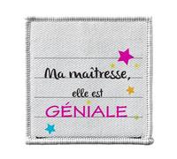 Ecusson Thermocollant Vetement 7x7cm - Ma Maîtresse elle est géniale Étoiles Multicolores - Patch a Repasser pour Reparation ou Customisation T-shirt Sac Jeans Imprime en France