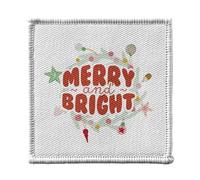 Ecusson Thermocollant Vetement 7x7cm - Merry and Bright Noel Hiver Cadeau Père Noel - Patch a Repasser pour Reparation ou Customisation T-shirt Sac Jeans Imprime en France