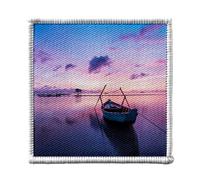 Ecusson Thermocollant Vetement 7x7cm - Paysage Leve de Soleil Sur la Mer Asie/Nuage/Bateau - Patch a Repasser pour Reparation ou Customisation T-shirt Sac Jeans Imprime en France