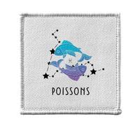 Ecusson Thermocollant Vetement 7x7cm - Poissons Signe Astrologie Prevision Stellaire Céleste Solaire Sideral Etoile - Patch a Repasser pour Reparation ou Customisation T-shirt Sac Jeans Imprime en