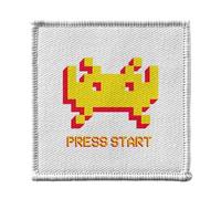 Ecusson Thermocollant Vetement 7x7cm - Press Start Invaders Jeux Video Retro Gaming Classique - Patch a Repasser pour Reparation ou Customisation T-shirt Sac Jeans Imprime en France