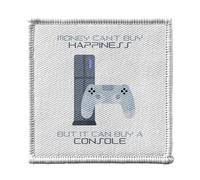 Ecusson Thermocollant Vetement 7x7cm - PS Video Games - Money Can't Buy Happiness Patch a Repasser pour Reparation ou Customisation T-shirt Sac Jeans Imprime en France