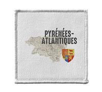Ecusson Thermocollant Vetement 7x7cm - Pyrénées Atlantiques 64 Département Pau Carte Ancienne Rare - Patch a Repasser pour Reparation ou Customisation T-shirt Sac Jeans Imprime en France
