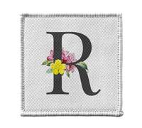 Ecusson Thermocollant Vetement 7x7cm - R Rose Romy Romane Lettre Alphabet Prénom Fleurs - Patch a Repasser pour Reparation ou Customisation T-shirt Sac Jeans Imprime en France