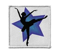 Ecusson Thermocollant Vetement 7x7cm - Silhouette Noire de Danseuse Étoile Faisant une Arabesque sur Étoile Bleue - Patch a Repasser pour Reparation ou Customisation T-shirt Sac Jeans Imprime en