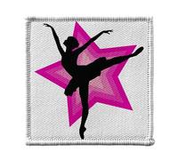 Ecusson Thermocollant Vetement 7x7cm - Silhouette Noire de Danseuse Étoile Faisant une Arabesque sur Étoile Rose - Patch a Repasser pour Reparation ou Customisation T-shirt Sac Jeans Imprime en France