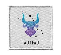 Ecusson Thermocollant Vetement 7x7cm - Taureau Signe Astrologie Prevision Stellaire Céleste Solaire Sideral Etoile - Patch a Repasser pour Reparation ou Customisation T-shirt Sac Jeans Imprime en
