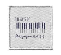 Ecusson Thermocollant Vetement 7x7cm - The Keys of Happiness Musique Musicien Instrument Piano - Patch a Repasser pour Reparation ou Customisation T-shirt Sac Jeans Imprime en France