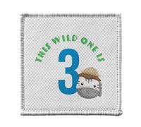 Ecusson Thermocollant Vetement 7x7cm - This Wild One is 3 Celebration Birthday Party Gift Safari Animals - Patch a Repasser pour Reparation ou Customisation T-shirt Sac Jeans Imprime en France