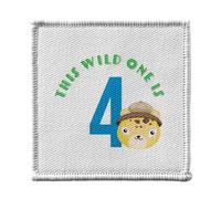 Ecusson Thermocollant Vetement 7x7cm - This Wild One is 4 Celebration Birthday Party Gift Safari Animals - Patch a Repasser pour Reparation ou Customisation T-shirt Sac Jeans Imprime en France
