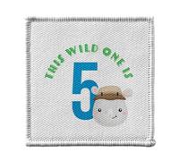 Ecusson Thermocollant Vetement 7x7cm - This Wild One is 5 Celebration Birthday Party Gift Safari Animals - Patch a Repasser pour Reparation ou Customisation T-shirt Sac Jeans Imprime en France