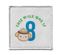 Ecusson Thermocollant Vetement 7x7cm - This Wild One is 8 Celebration Birthday Party Gift Safari Animals - Patch a Repasser pour Reparation ou Customisation T-shirt Sac Jeans Imprime en France