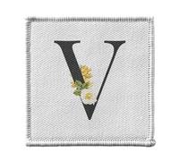 Ecusson Thermocollant Vetement 7x7cm - V Victoria Valérie Vivienne Lettre Alphabet Prénom Fleurs - Patch a Repasser pour Reparation ou Customisation T-shirt Sac Jeans Imprime en France