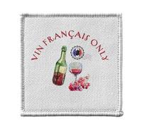 Ecusson Thermocollant Vetement 7x7cm - Vin Français Only Pays Patriote Alcool - Patch a Repasser pour Reparation ou Customisation T-shirt Sac Jeans Imprime en France