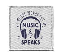 Ecusson Thermocollant Vetement 7x7cm - Where Words Fail Music Speaks Music Musician Song - Patch a Repasser pour Reparation ou Customisation T-shirt Sac Jeans Imprime en France