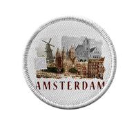 Ecusson Thermocollant Vetement Rond 7cm - Amsterdam Collage Voyage Carte Postale - Patch a Repasser pour Reparation ou Customisation T-shirt Sac Jeans Imprime en France