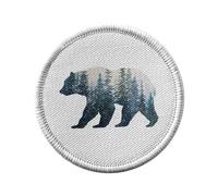 Ecusson Thermocollant Vetement Rond 7cm - Aquarelle Ours et Foret Illustration Peinture encre Nature - Patch a Repasser pour Reparation ou Customisation T-shirt Sac Jeans Imprime en France