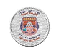 Ecusson Thermocollant Vetement Rond 7cm - Arcade Machine Money Can't Buy Happiness Jeux Video Retro - Patch a Repasser pour Reparation ou Customisation T-shirt Sac Jeans Imprime en France