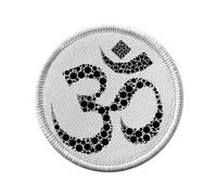 Ecusson Thermocollant Vetement Rond 7cm - AUM Minimaliste Points signe Sacre Inde Lumiere Hindouisme - Patch a Repasser pour Reparation ou Customisation T-shirt Sac Jeans Imprime en France