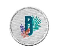 Ecusson Thermocollant Vetement Rond 7cm - B Blanche Brigitte Lettre Prénom Fleurs Tropicale Exotique - Patch a Repasser pour Reparation ou Customisation T-shirt Sac Jeans Imprime en France