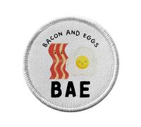 Ecusson Thermocollant Vetement Rond 7cm - BAE Bacon and Eggs Jeux de Mots Nourriture Street Food - Patch a Repasser pour Reparation ou Customisation T-shirt Sac Jeans Imprime en France