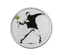 Ecusson Thermocollant Vetement Rond 7cm - Banksy Rage The Flower Thrower Fleurs Street Art Graffiti - Patch a Repasser pour Reparation ou Customisation T-shirt Sac Jeans Imprime en France