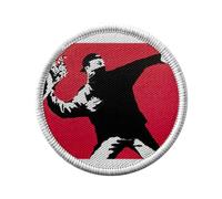 Ecusson Thermocollant Vetement Rond 7cm - Banksy Rage The Flower Thrower Street Art Graffiti Rouge - Patch a Repasser pour Reparation ou Customisation T-shirt Sac Jeans Imprime en France