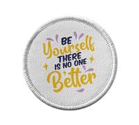 Ecusson Thermocollant Vetement Rond 7cm - Be Yourself Typographie Message Citation Motivation Self Love Inspiration - Patch a Repasser pour Reparation ou Customisation T-shirt Sac Jeans Imprime en