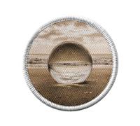 Ecusson Thermocollant Vetement Rond 7cm - Boule de Cristal sur la Plage de Sable Fin Vagues Nuages Miroir Inversé - Patch a Repasser pour Reparation ou Customisation T-shirt Sac Jeans Imprime en