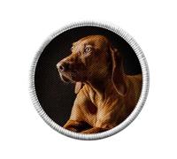 Ecusson Thermocollant Vetement Rond 7cm - Braque Hongrois Gros Chien Marron Portrait Classe - Patch a Repasser pour Reparation ou Customisation T-shirt Sac Jeans Imprime en France