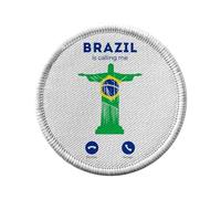Ecusson Thermocollant Vetement Rond 7cm - Brazil Is Calling Me Christ the Redeemer Rio Travel - Patch a Repasser pour Reparation ou Customisation T-shirt Sac Jeans Imprime en France