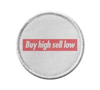 Ecusson Thermocollant Vetement Rond 7cm - Buy High Sell Low Red Crypto Currency Trading Blockchain Finance Business Bitcoin Humour Meme - Patch a Repasser pour Reparation ou Customisation T-shirt Sac