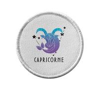 Ecusson Thermocollant Vetement Rond 7cm - Capricorne Signe Astrologie Prevision Stellaire Céleste Solaire Sideral Etoile - Patch a Repasser pour Reparation ou Customisation T-shirt Sac Jeans Imprime